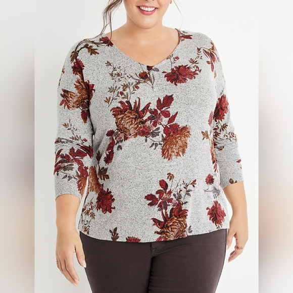 0X size New Maurices floral sweater twist back black lace - Picture 1 of 3